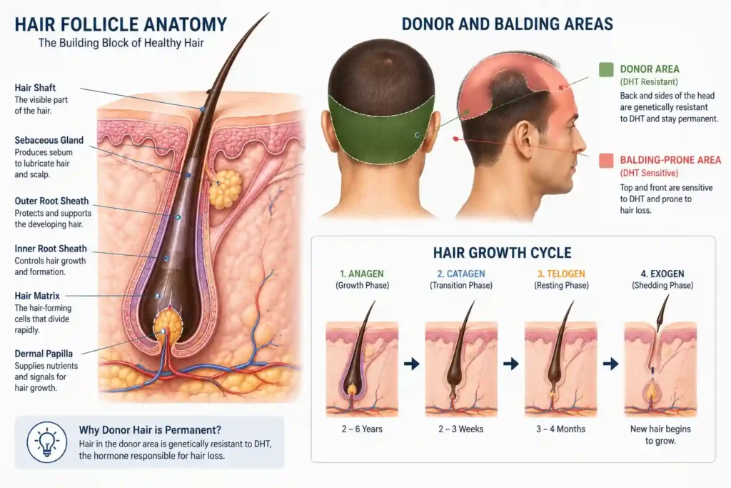 Hair Follicle Anatomy and Donor Zone Infographic